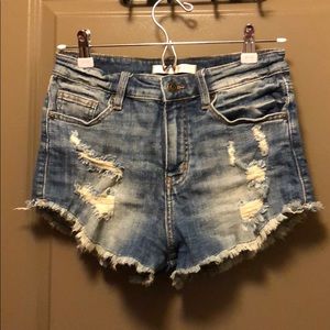 High rise ripped denim shorts